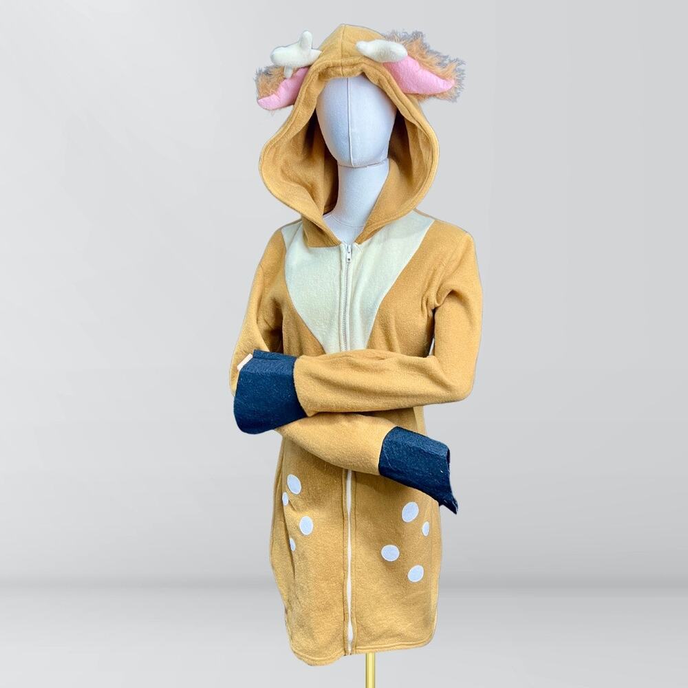 Whimsical Deer Hooded Long Sleeve Top in Mustard and Cream